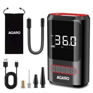 AGARO Galaxy Portable Tyre Inflator for Cars, Bikes, Bicycles & Balls, 150 PSI Pressure, 2 X 2000mAh Battery, Digital Display, Pressure Detection, Auto Cut-Off, Type-C Charging, SOS Modes