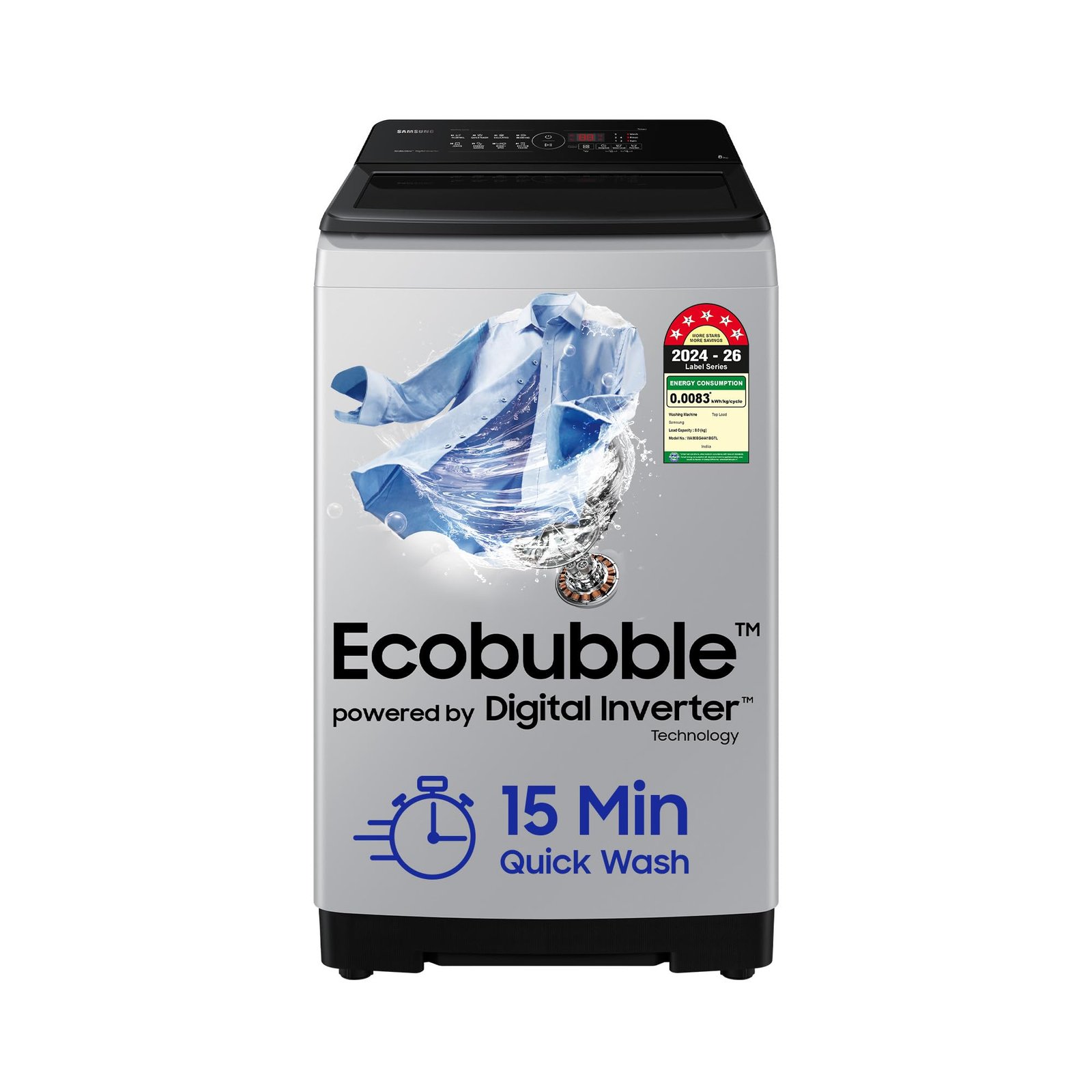 Samsung Smart Choice 8 kg, 5 star, Eco Bubble Tech, Digital Inverter Motor, Soft Closing Door, Fully-Automatic Top Load Washing Machine (WA80BG4441BGTL, Light Gray)