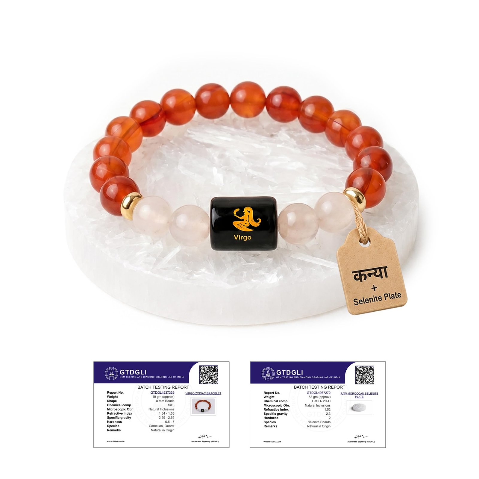 Astrotalk Zodiac Bracelet with Raw Selenite Plate | Healing Crystals for Aries, Taurus, Gemini, Cancer, Leo, Virgo, Libra, Scorpio, Sagittarius, Capricorn, Aquarius & Pisces | Gift for Man & Woman