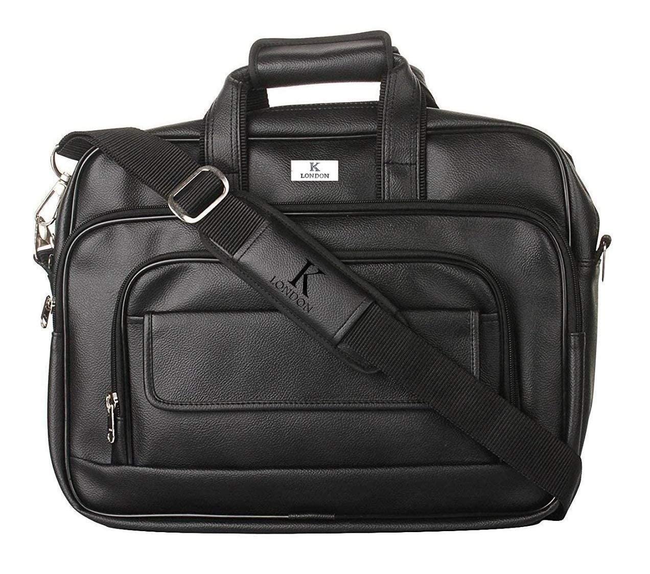 K London Black Artificial Leather Handmade Men Women Laptop Bag Office bag Cross Over Shoulder Messenger Bag Office Bag (1102_Black)