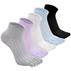 Womens Toe Socks Cotton Five Finger Running Socks Mini Crew Sport Socks, 5 Pairs