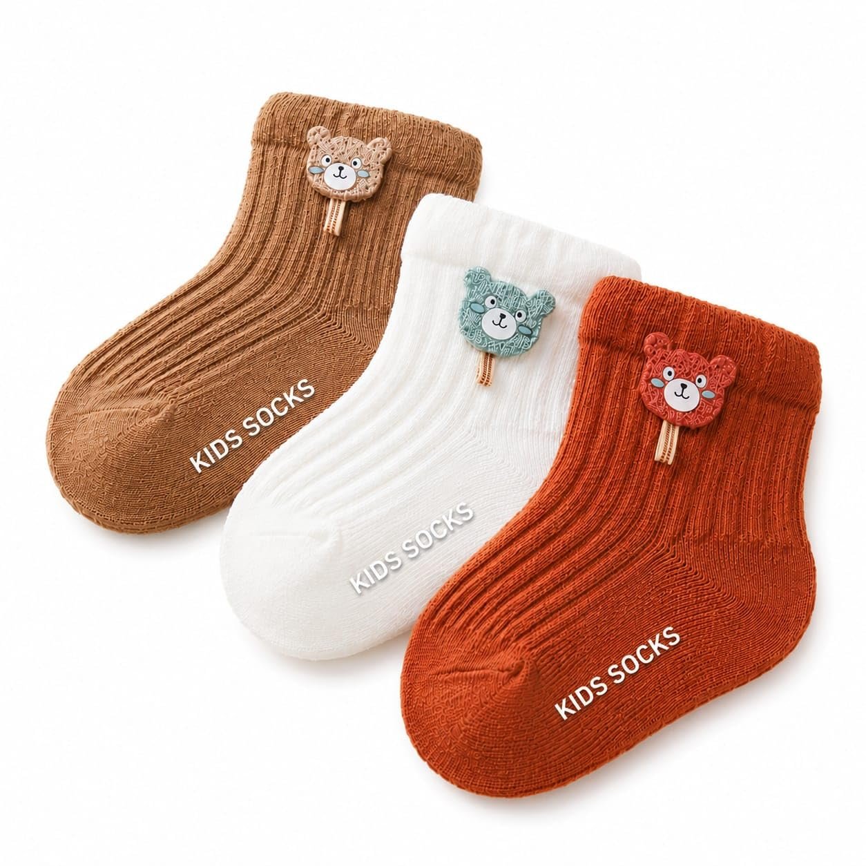 Khillayox Baby Anti Skid Socks for Boys & Girls (0-1 Year) | Soft Cotton Blend Non-Slip Grip Socks with Cute Bear Design | Breathable Stretchable Baby Socks | Multicolor Set of 3 Pairs