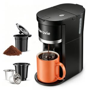 Horavie Small Single Serve Coffee Maker, Fast Beer Single Cup Coffee Machine for K Cup and Grounds, 6-12 Ounces, Beer Sizes, Capsule Coffee Machine with Reminder