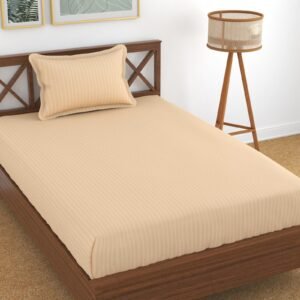 Homefab India 160 TC Stripe Glace Cotton Single BedSheet with 1 Pillow Cover – Peach