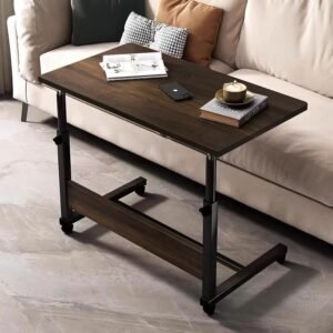 Torche Ironwood Multipurpose Height Adjustable Movable Table for Computer & Laptop Table with Wheels for Home & Office (Big-Exotic Teak)-Black Frame