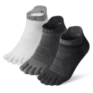 VWELL Cotton Toe Socks Five Finger Socks No Show Crew Athletic Running Socks 4 Pairs,Size 7-11