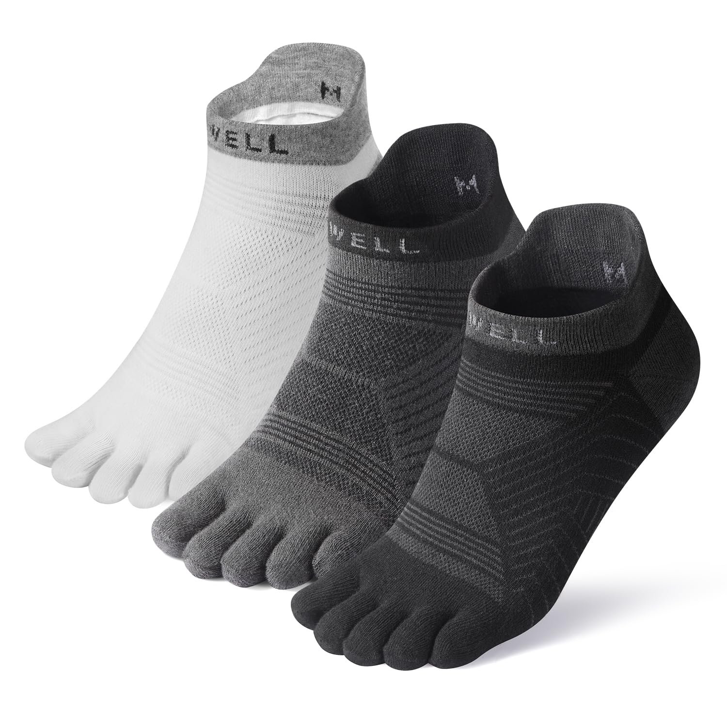 VWELL Cotton Toe Socks Five Finger Socks No Show Crew Athletic Running Socks 4 Pairs,Size 7-11