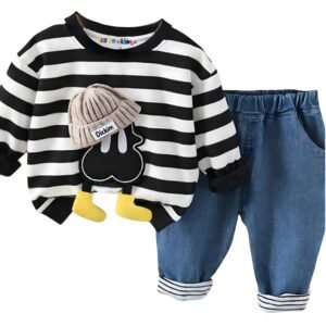 Googo Gaaga Striped SweatShirt with Denim Pant for Boys – Cotton Clothing Set for Baby Boy | Soft Fabric Full Sleeves Sweat Shirt | Regular Fit Kids Outfit | Teddy