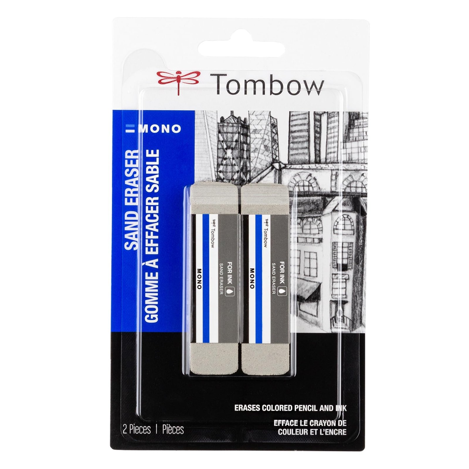 Tombow Colored Pencil Eraser, Silica Grit 9 cm X 6.6 cm X 1.7 cm, 2-Pack, White