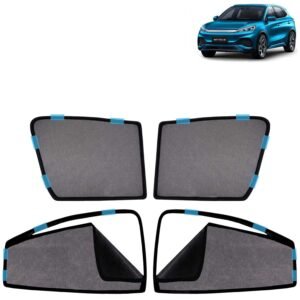 KINGSWAY Car Sun Shade Curtains Only Compatible with BYD ATTO 3 (2022 Onwards) | Front Window in Half Cut and Rear in Zipper (Magnetic) | UV & Heat Protection | Pack of 4 Pcs