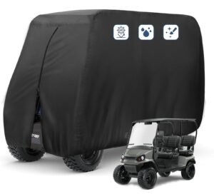 FLYMEI 4 Passenger Golf Cart Cover, Waterproof, Black, PVC, Hook and Loop Closure, Up to 112 Inch
