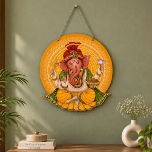Artvibes Shri Ganesha Auspicious Wooden Art Work Wall Hanging For Good Luck Properity Vastu | Spiritual Decor Items | Paintings | Wall Poster| Stylish Modern Decor Item | Ideal Gifts (WH_8606N)