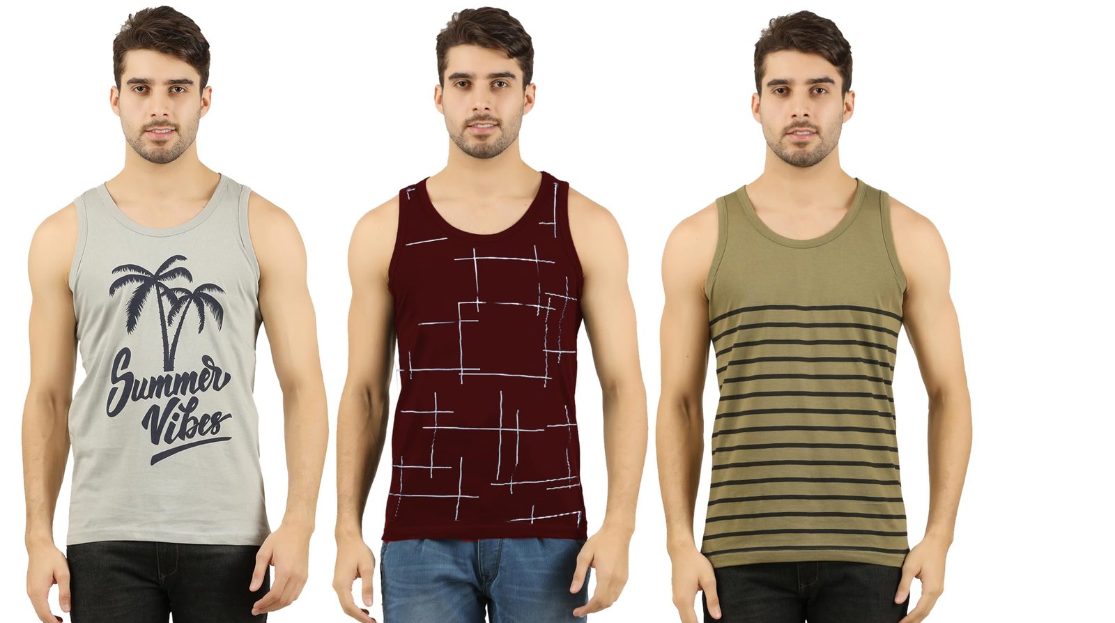 THE ARCHER Men’s Cotton Printed Regular Fit Vest (Pack of 3)