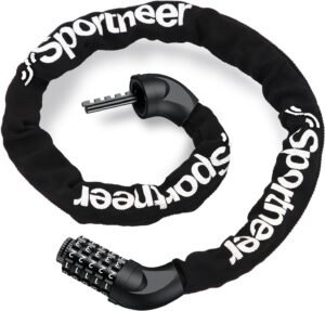 Sportneer Bike Lock 5 Digit Combination, 3.2ft Chain, 4mm Thick, Black