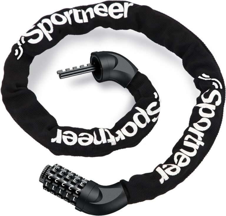Sportneer Bike Lock 5 Digit Combination, 3.2ft Chain, 4mm Thick, Black
