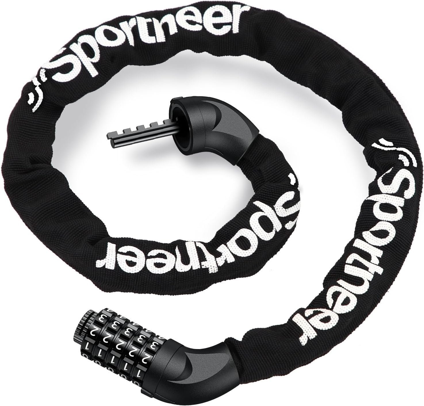 Sportneer Bike Lock 5 Digit Combination, 3.2ft Chain, 4mm Thick, Black