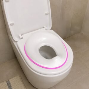 Kids Station Baby Portable Baby Unisex Potty Training Toilet Seat with Non-Slip Base, Splash Guard, and Storage Hook-Ideal for 0-6 Year Child, Fits Round & Oval Toilets, Toddler Travel-Friendly (Pink)