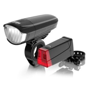 Dansi StVZO LED Bicycle Light Set Front and Rear, Switch Between 30/15 Lux, Rain & Shockproof 44001 Bicycle Battery Light Set – Black, One Size