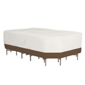 amazon basics Polyester Rectangular/Oval Table And Chair Set Patio Cover – White, Large, Polyester