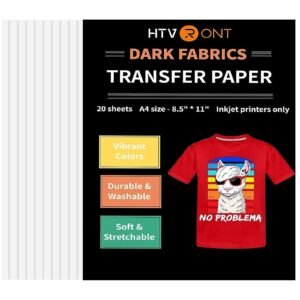 HTVRONT Heat Transfer Paper for Dark Fabric 20 Sheets, 8.5″ X 11″ Dark Fabric Transfer Paper, Vivid Color & Durable Iron on Transfer Paper for T Shirts