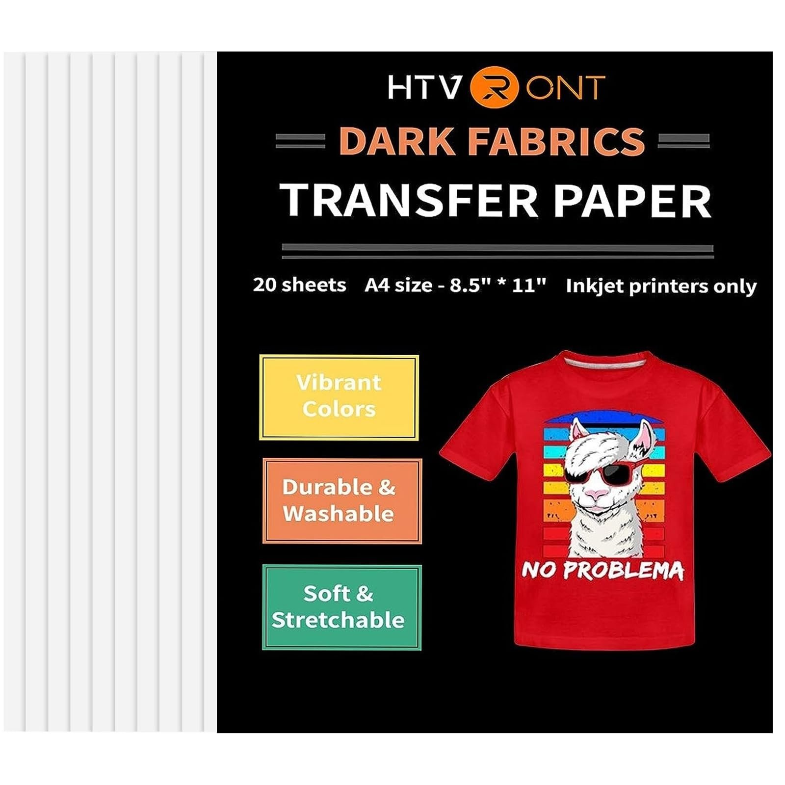 HTVRONT Heat Transfer Paper for Dark Fabric 20 Sheets, 8.5″ X 11″ Dark Fabric Transfer Paper, Vivid Color & Durable Iron on Transfer Paper for T Shirts