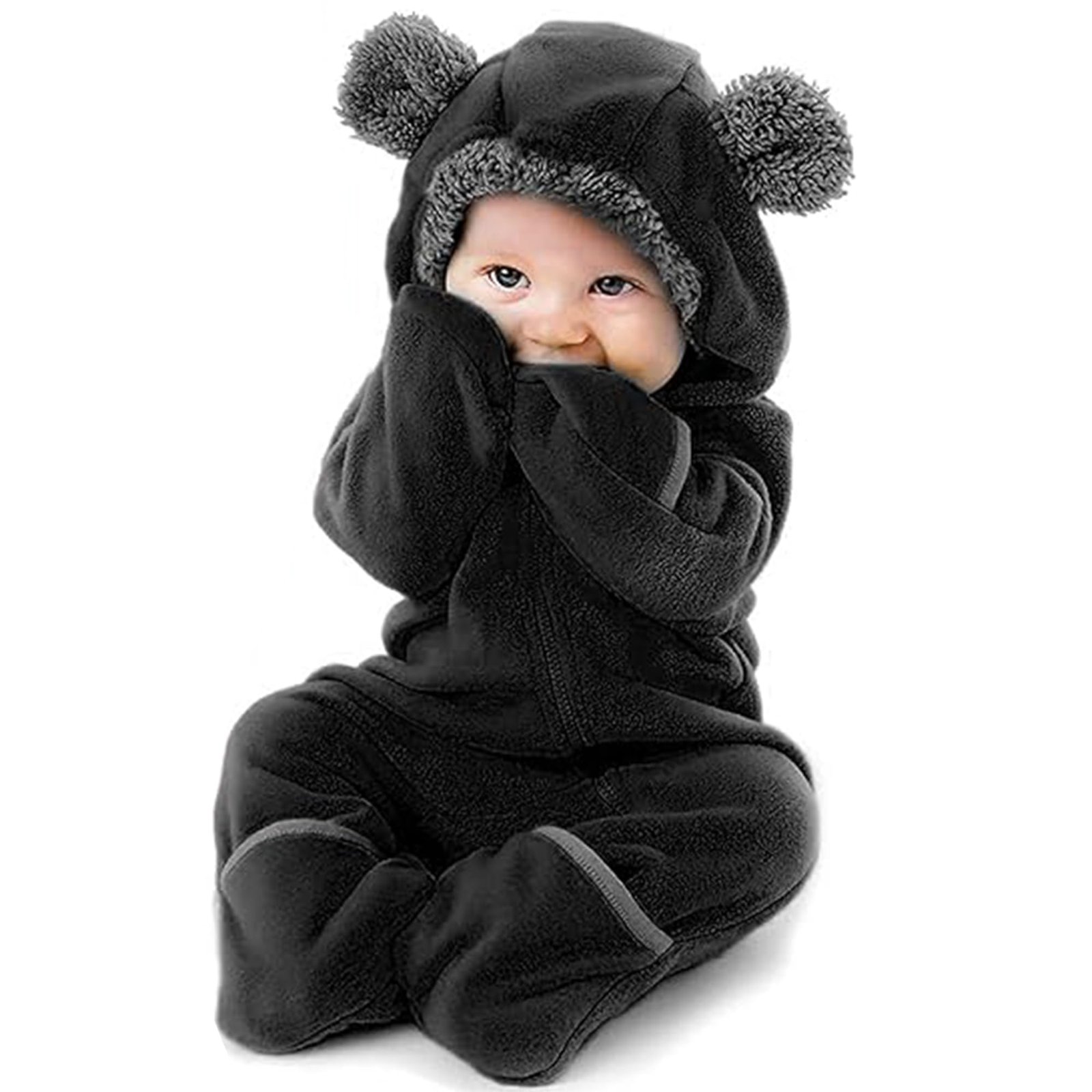 TASLAR Fleece Baby Bunting Bodysuit Infant One Piece Kids Hooded Bunting Long Sleeve Romper Outerwear Warm Winter Toddler Jacket Zipper Jumpsuit Dress Costume