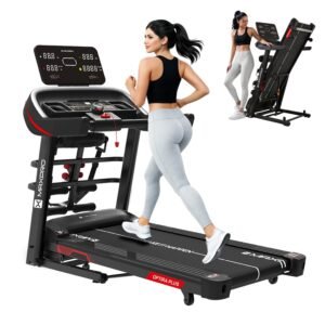 Maxpro Optira Plus 6Hp Peak BLDC Motor|18km/h Speed |16 Level Motorized Incline |Bluetooth Speaker|FitShow App |130Kg User Weight |Auto Incline Hydraulic Foldable Multifunction Treadmill for Home use