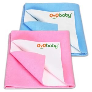 OYO BABY Waterproof Baby Bed Protector Dry Sheets for New Born Babies | Reusable Mats | Cot & Bassinet Gift Pack (Gift Pack 2, Blue)