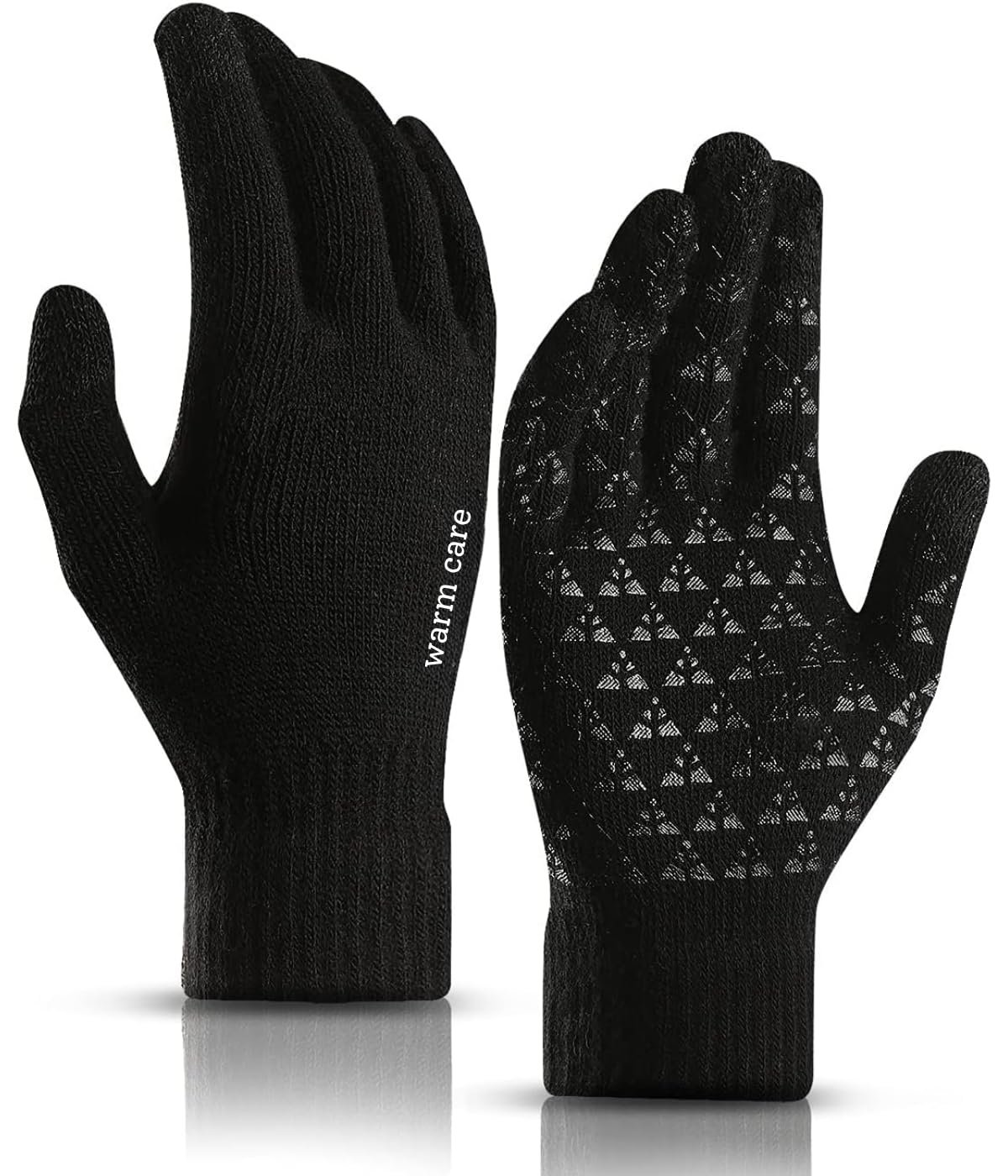 Touchscreen Thermal Winter Gloves for Men & Women | Warm Wool Knit Full Finger Gloves with Anti-Slip Silicone Grip for Driving, Cycling, Running & Outdoor Wear