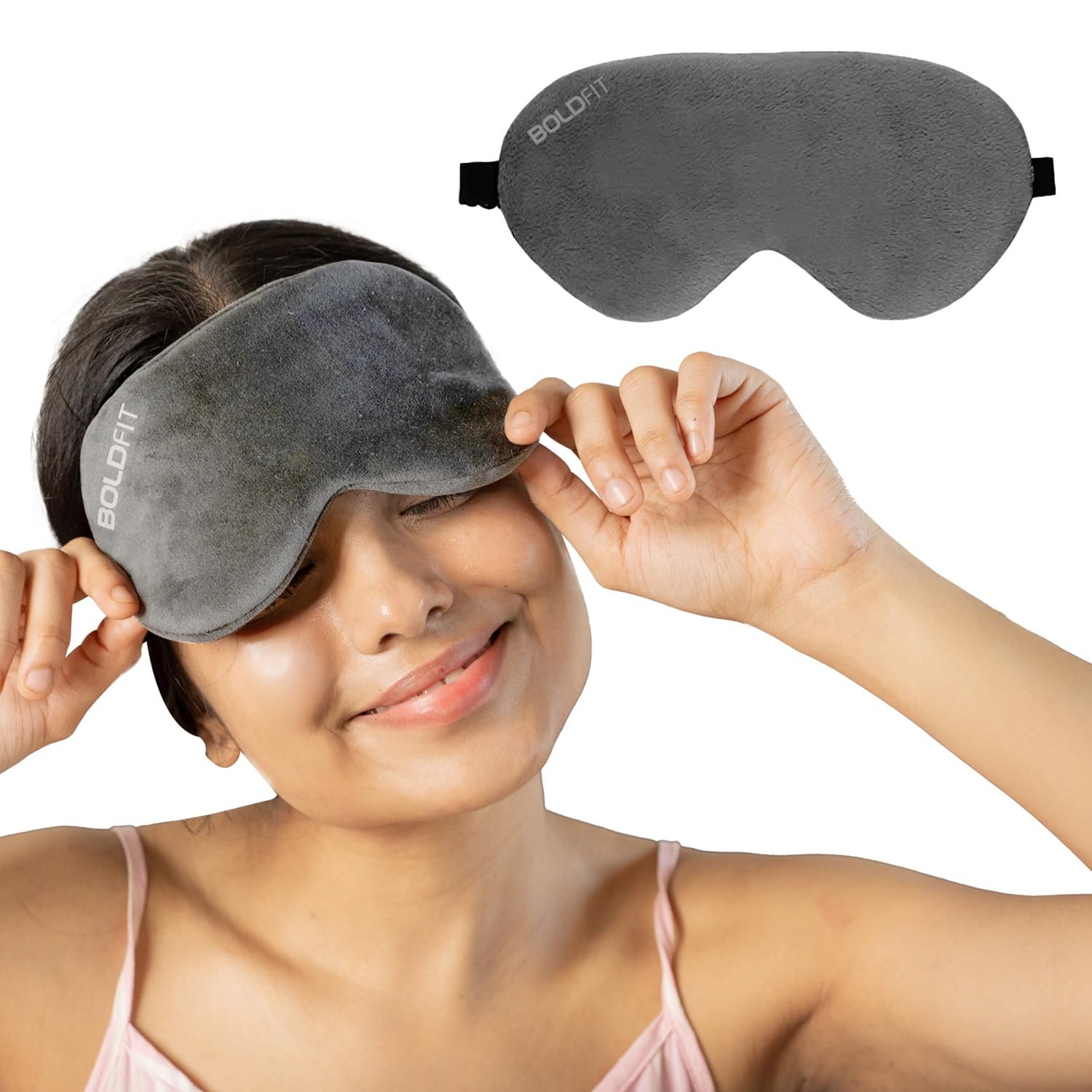 Boldfit Eye Mask for Sleeping with Adjustable Strap Super Soft Sleeping Mask Blind Fold for Comfortable Sleep Travelling Sleep Mask Pad for Girls Sleeping Eye Mask Blind Folds for Sleeping – Grey
