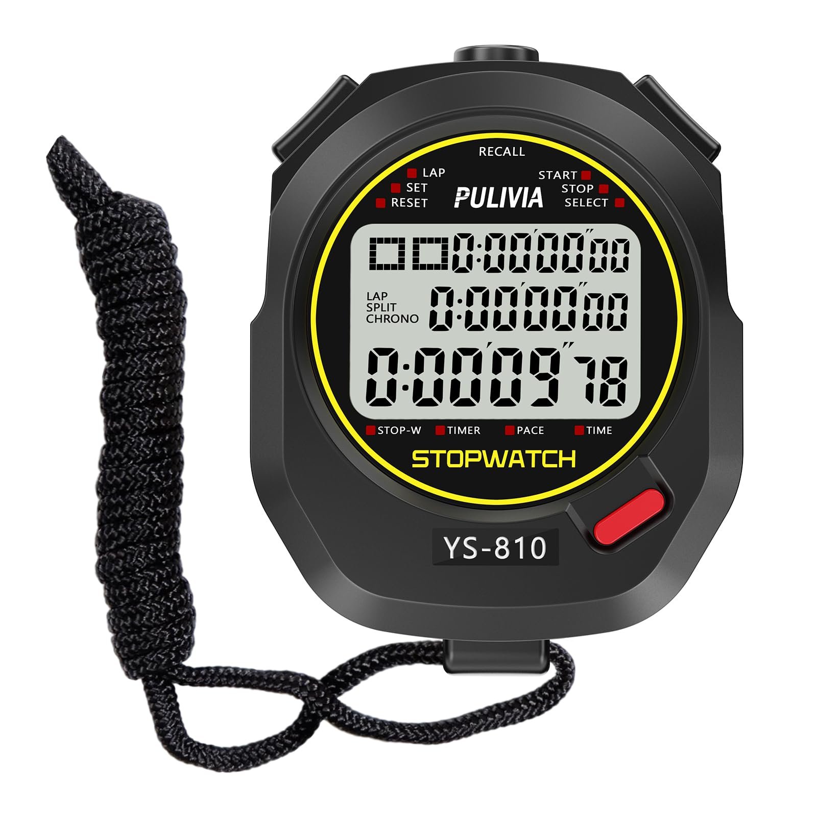 Sports Stopwatch Timer Lap Split Memory Digital Stopwatch, Countdown Timer Pace Mode 12/24 Hour Clock Calendar with Alarm, 3 Rows Display Large Screen Water Resistant Battery Included
