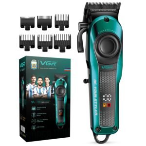 VGR VL-786 Professional Hair Clipper for Men & Salons | Cord & Cordless | Titanium Blades | LED Display | Taper Lever | 6 Guide Combs | 200 min Long Runtime | Fast Charging | 1+1 Year Warranty | Green