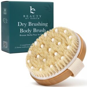 Beauty by Earth Dry Brushing Body Brush for Lymphatic Drainage Cellulite – Natural Brustles for Wet and Dry Brushing, Body Exfoliating Brush with Massage Nodes for Soft Smooth Skin.