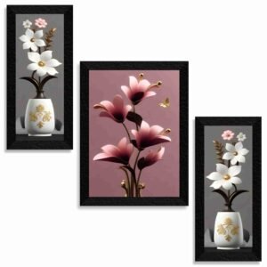 SAF flower pot wall painting for Wall Decoration – Set Of 3, 3d modern art Painting for Living Room Large Size with Frames for Home Decoration, Hotel, Office Paintings 61 cm x 36 cm SANFS36037