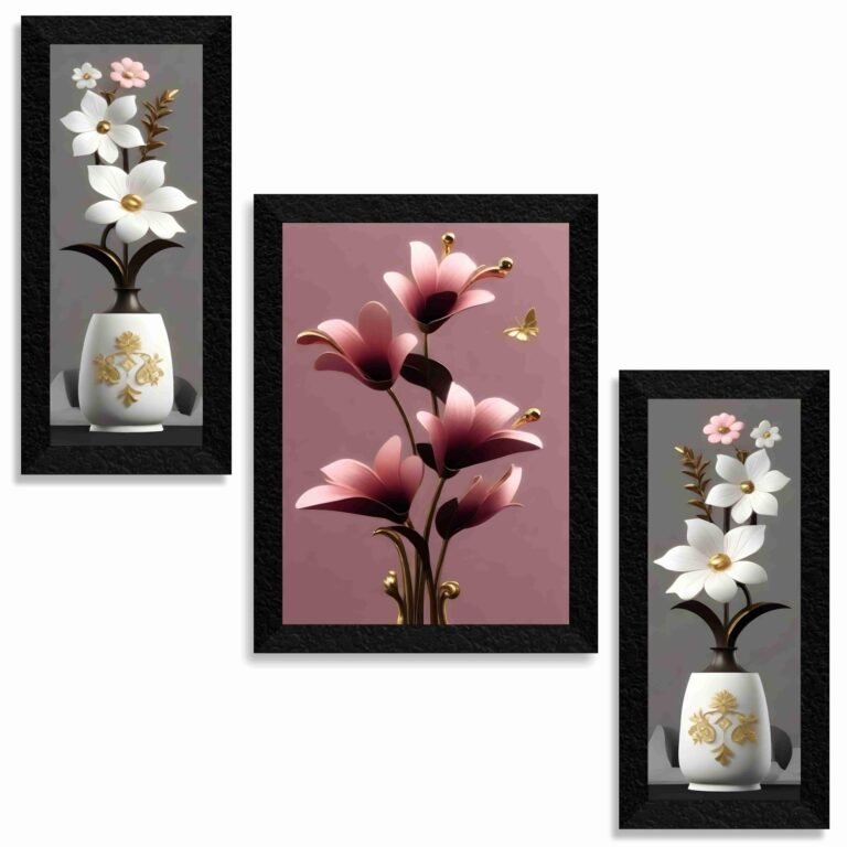 SAF flower pot wall painting for Wall Decoration – Set Of 3, 3d modern art Painting for Living Room Large Size with Frames for Home Decoration, Hotel, Office Paintings 61 cm x 36 cm SANFS36037
