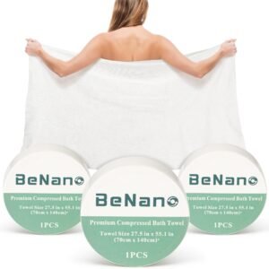 Benano Premium Compressed Towel Tablets Disposable Towel 55.1 in x 27.5 in Large Bath Towel Travel Towel Reusable for Hotel Camping Sports Hiking Beach Swimming Vacation (55.1″ x 27.5″ (3 Pack))