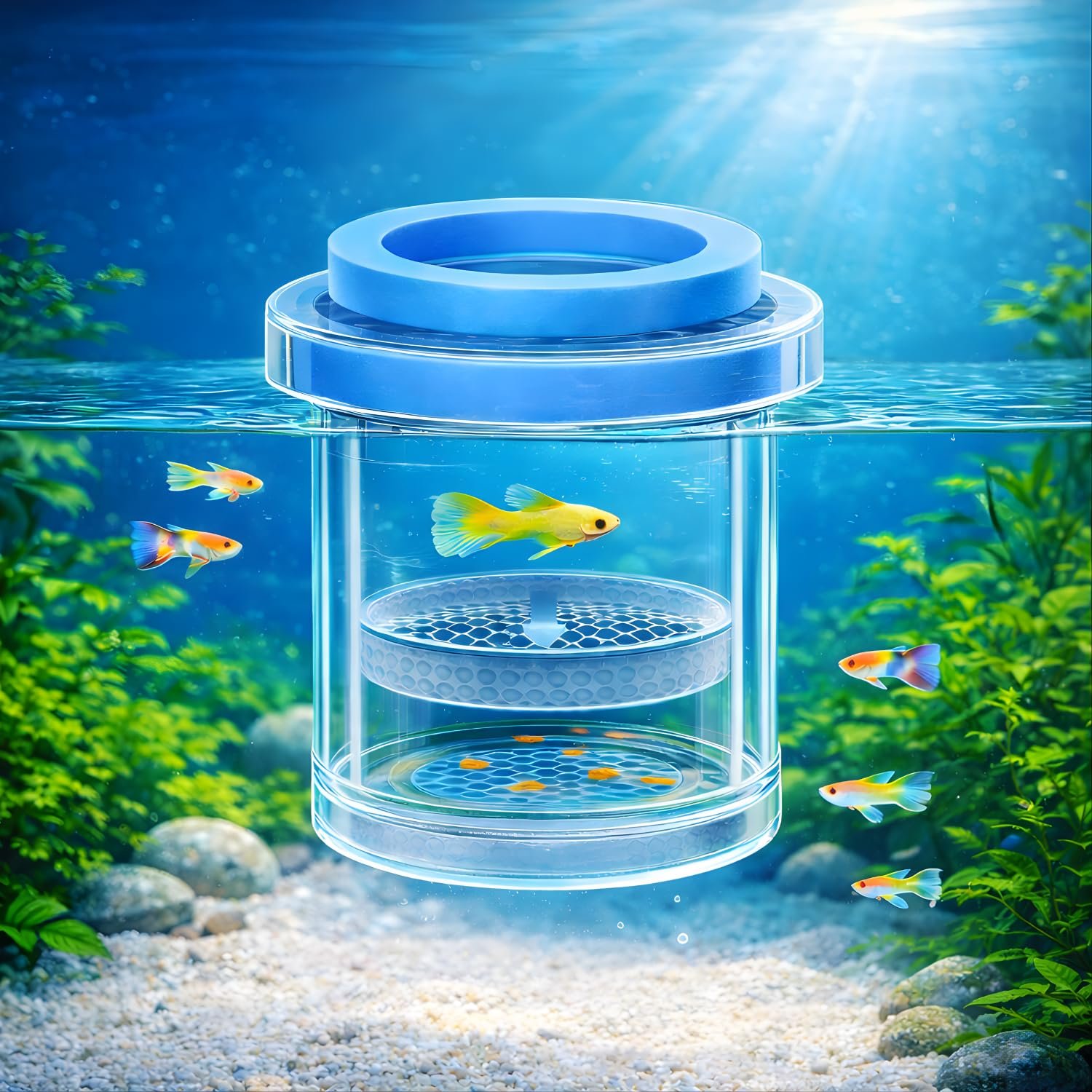 VAYINATO® Floating Fish Breeder Box for Aquarium – 11.5cm Double Layer Isolation Incubator with Foam Collar | Clear Fry Protection Box for Guppy, Betta & Small Fish