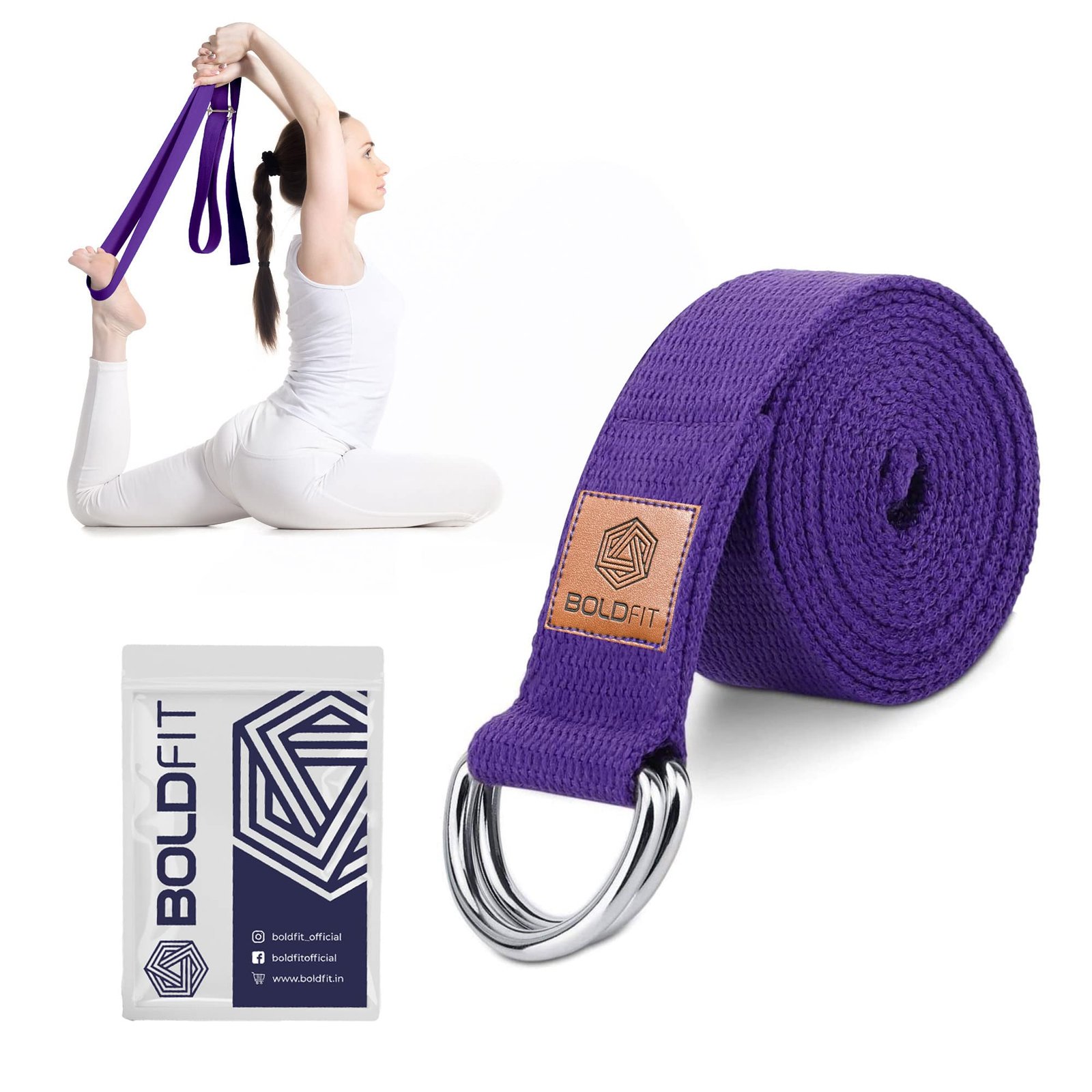 Boldfit Yoga Belt for Women and Men – Yoga Strap for Stretching with Extra Safe Adjustable D-Ring Buckle – Durable and Comfy Texture – Perfect for Your Yoga Session – 6 Feet, Purple