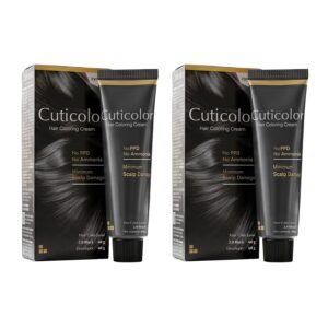 Cuticolor Permanent Hair Color Cream|Dr prescribed|Suitable for Sensitive Skin|Eco Mechanism for Preserving Scalp Health|No Ammonia|No PPD|Enriched with Portulaca & Boseivela Extracts(Black,Pack of 2)