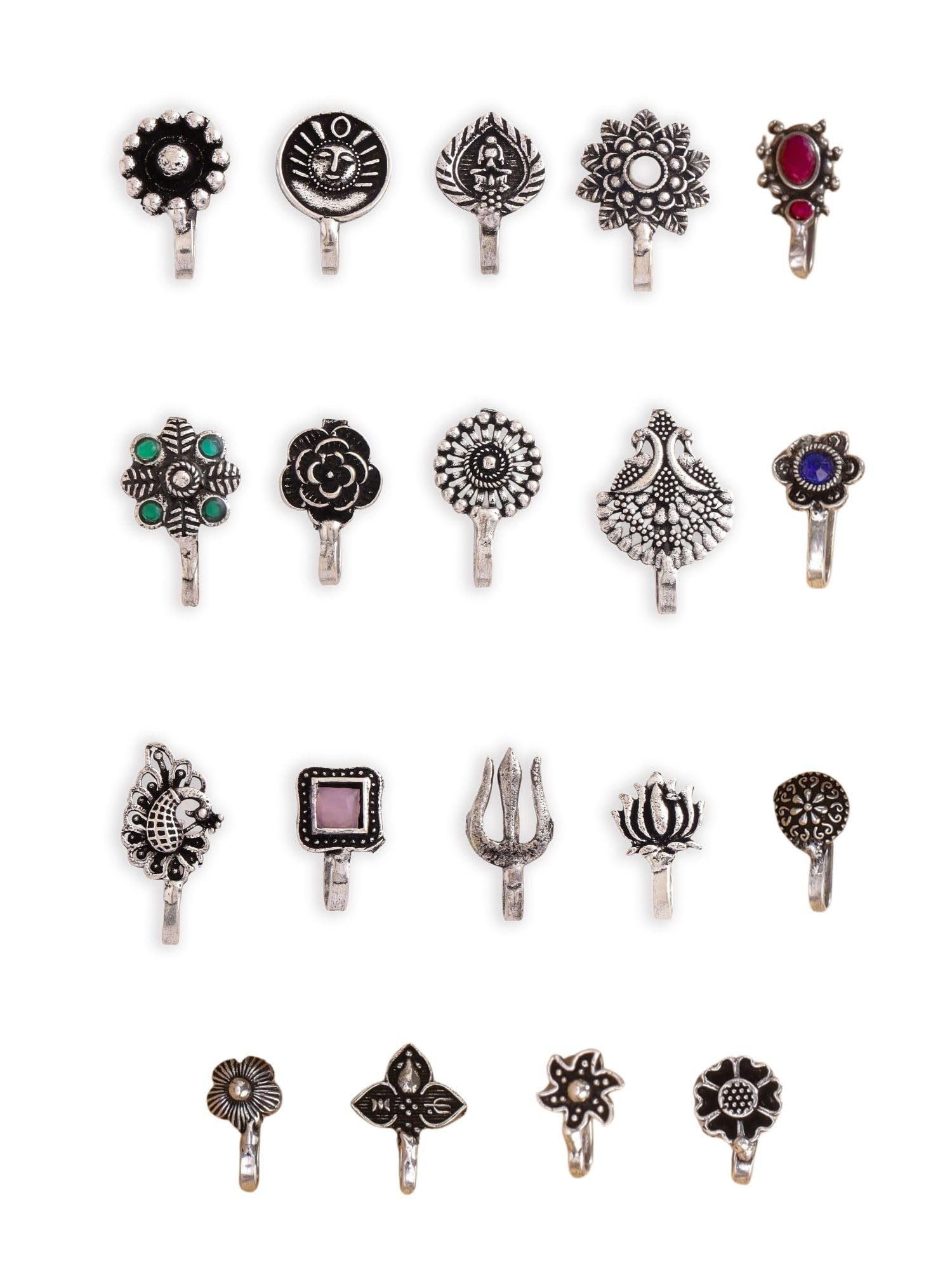 Rangriti Collection Oxidised Non Piercing Nose Pin Nose Rings For Women | Silver Colour | Anniversary Birthday Gift