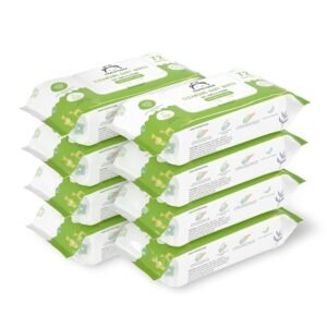 Amazon Brand – Mama Bear Cleansing Baby Wipes With Lid | 576 Wipes | 72 Wipes x 8 Packs | Dermatologically Tested | With Aloe Vera & Vitamin E | Alcohol-free | Paraben-free | Water-Based Formulation