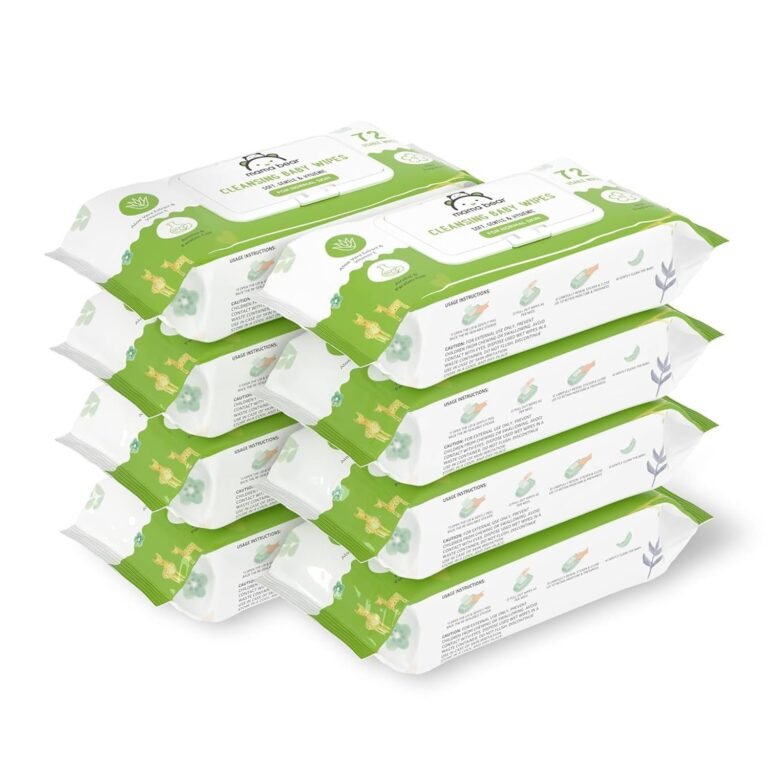 Amazon Brand – Mama Bear Cleansing Baby Wipes With Lid | 576 Wipes | 72 Wipes x 8 Packs | Dermatologically Tested | With Aloe Vera & Vitamin E | Alcohol-free | Paraben-free | Water-Based Formulation
