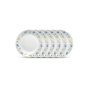 La Opala Diva Classique Collection Opal Glass Crockery | Quarter Plate Set of 6 | Twilight Bouquet Design | for Snacking & Gifting | Microwave Safe | 100% Vegetarian | Extra Strong | Light & White