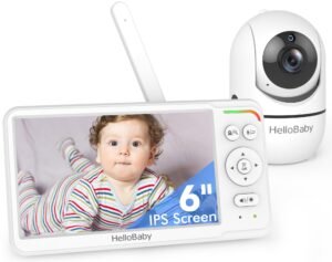 HelloBaby Baby Monitor with 6″ World First IPS Screen 30-Hrs Battery, Remote Pan/Tilt/Zoom Camera, No WiFi Video Baby Monitor Camera and Audio, ECO, VOX, 2-Way Talk, Night Vision, 1000ft, Portable