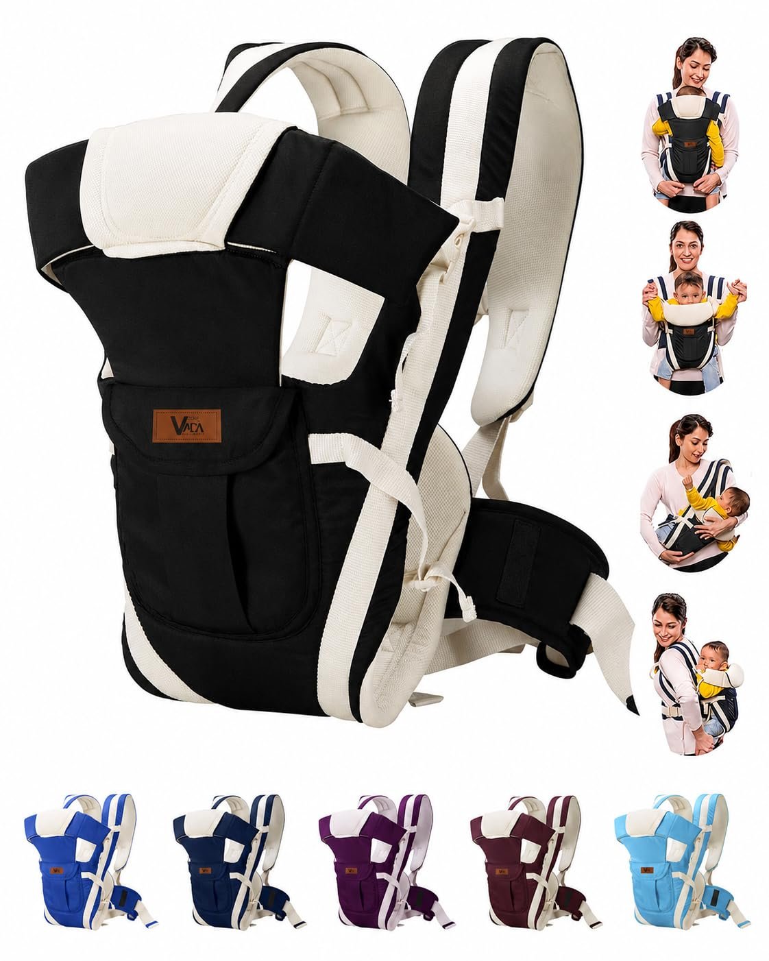 YOU+ME 4-in-1 Adjustable Baby Carry Bag with Front & Back Carry Options Ergonomic Infant to Toddler Carrier with Head and Back Support, Safety Buckles & Breathable Fabric (0 3 Years) (Navy Blue)