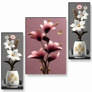 SAF flower pot wall painting for Wall Decoration – Set Of 3, 3d modern art Painting for Living Room Large Size with Frames for Home Decoration, Hotel, Office Paintings 45 cm x 60 cm WF36037