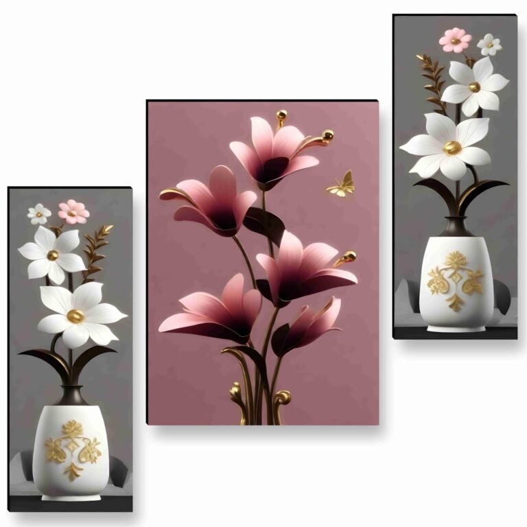 SAF flower pot wall painting for Wall Decoration – Set Of 3, 3d modern art Painting for Living Room Large Size with Frames for Home Decoration, Hotel, Office Paintings 45 cm x 60 cm WF36037