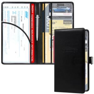 RSAquar Car Registration & Insurance Holder, Glove Box Organizer for ID, Driver’s License Cards & Essential Documents, Men & Women, Black, Large, Car Accessories