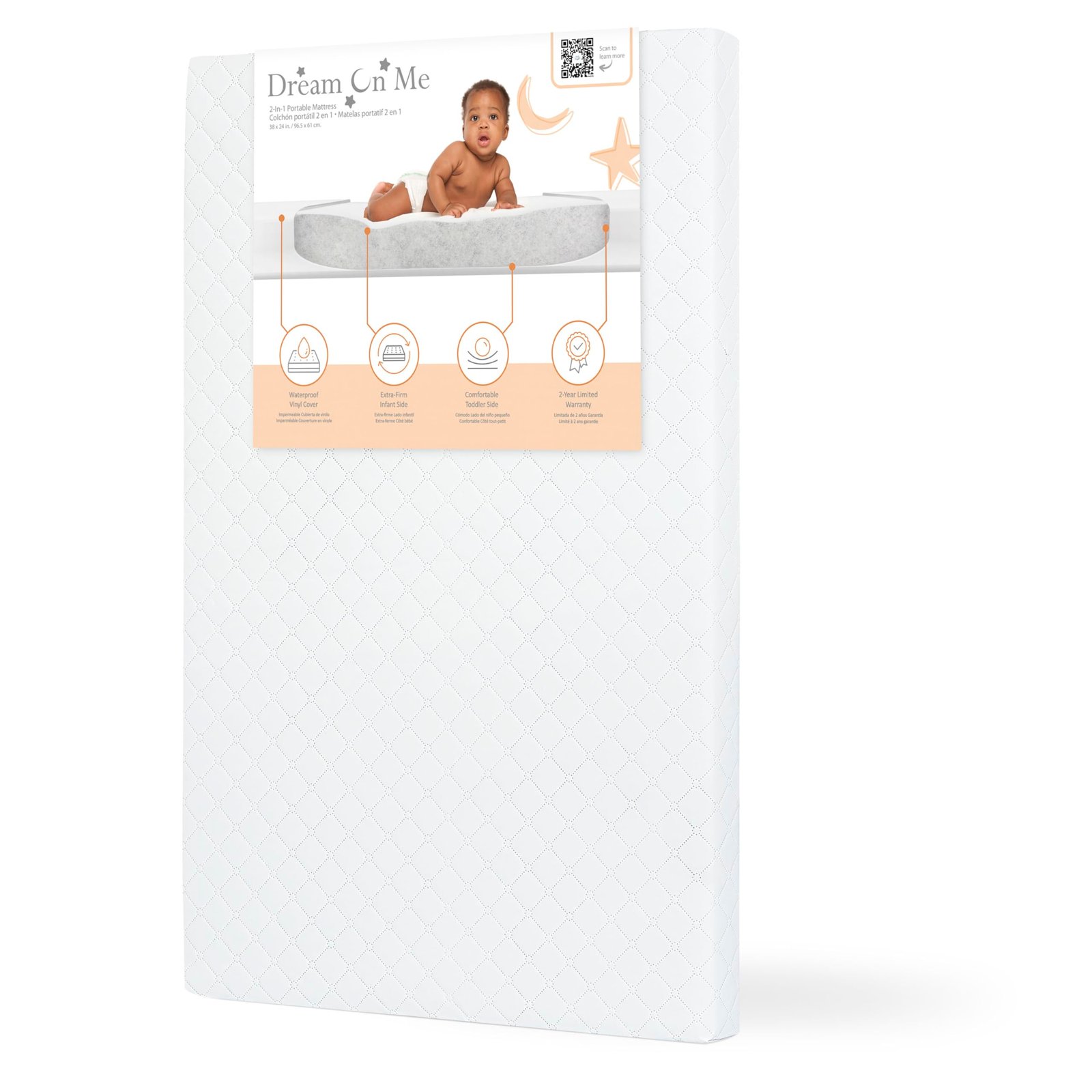 Dream On Me, Sunset 3” Extra Firm Fiber Portable Crib Mattress I Waterproof I Green Guard Gold Certified I 10 Years Manufacture Warranty I Vinyl Cover I Made In The U.S.A I Mini Crib Mattress