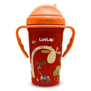 LuvLap Tiny Giffy Sipper 300ml, Anti-Spill Sippy Cup with Soft Silicone Straw BPA Free, Dual Handle, Lightweight & Easy Grip, 1 Year+ (Orange)